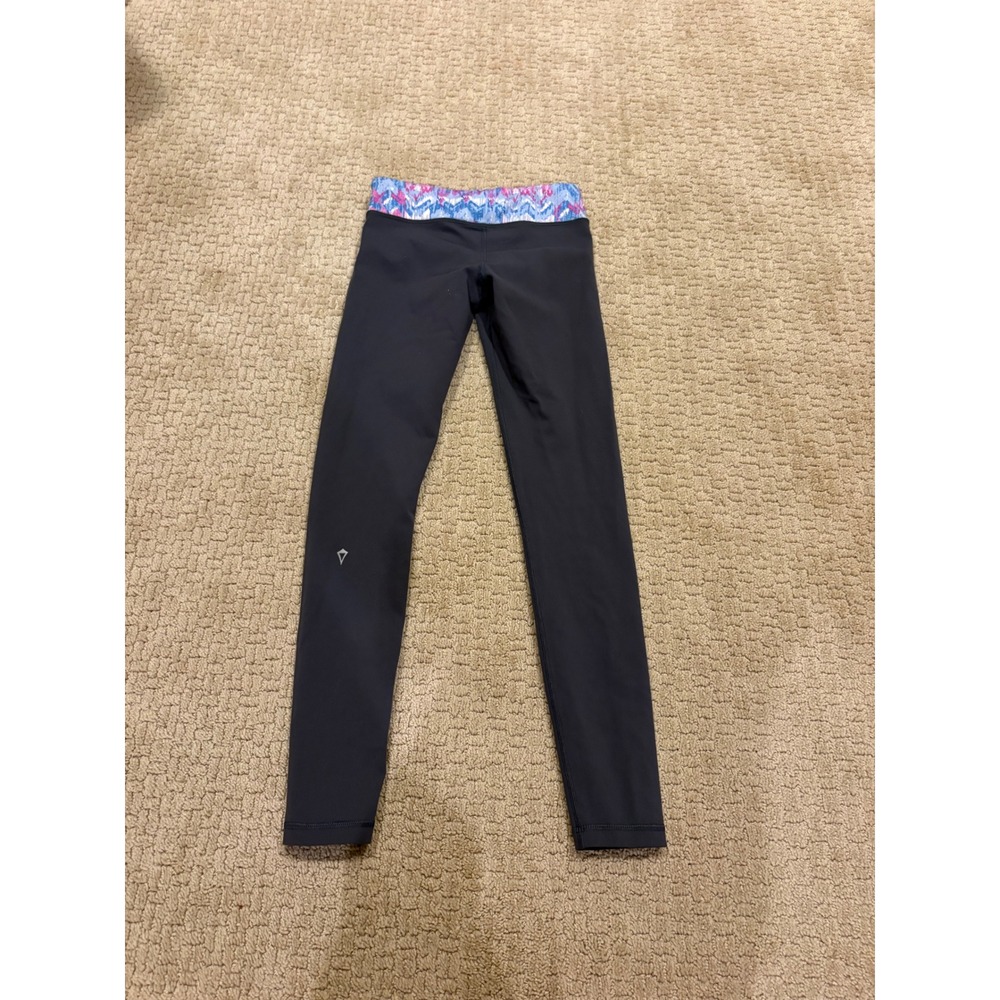 Ivivva Girls Rhythmic Tight Leggings Gray Multi Pattern Waistband Size 10